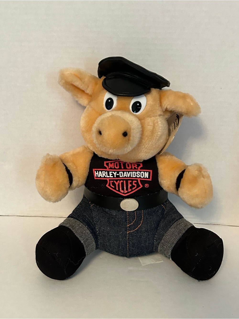 MAC Cosmetics Plush Pig in Black Hat and Denim Outfit